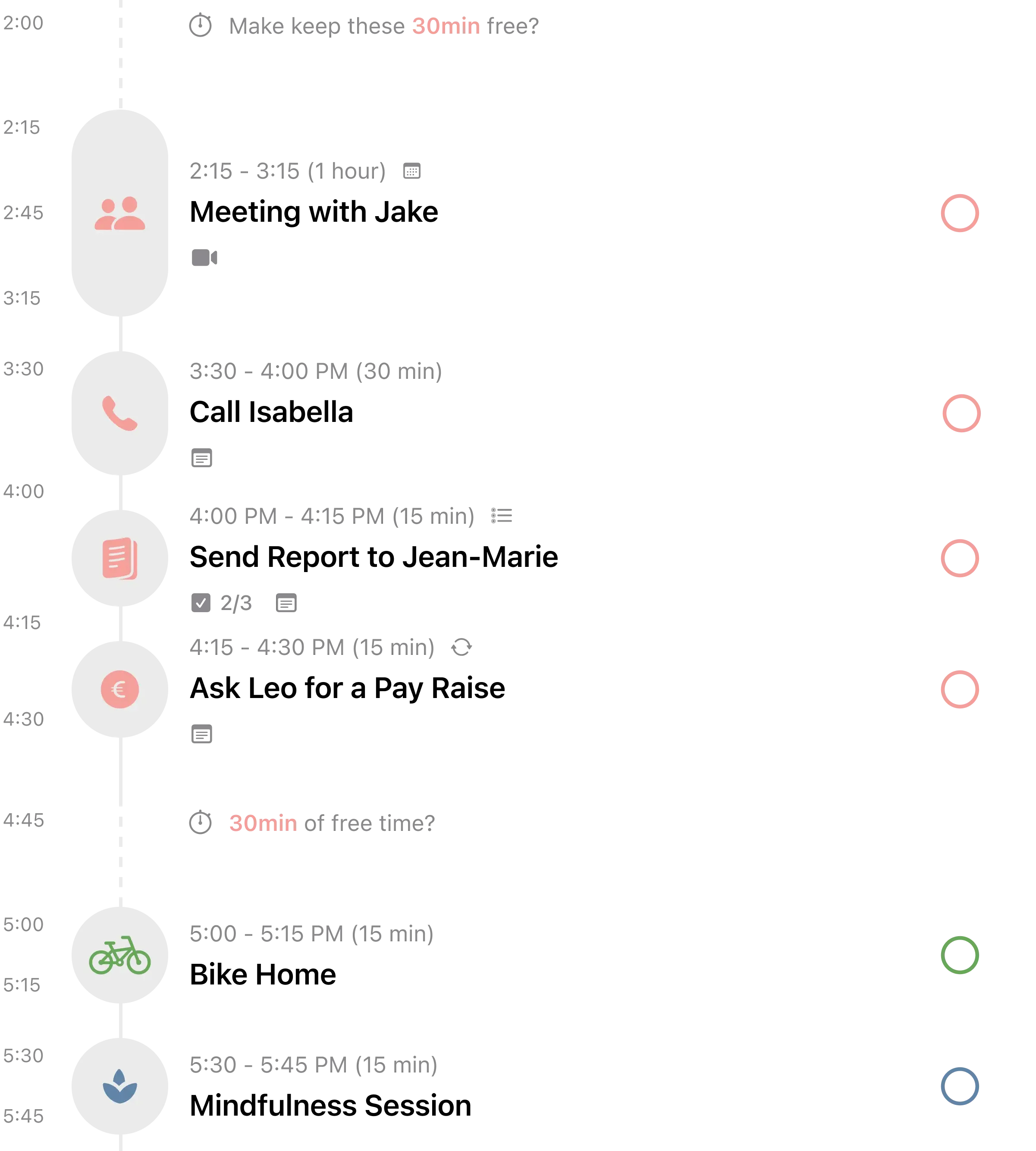 Structured app visual timeline showing daily tasks on iPhone