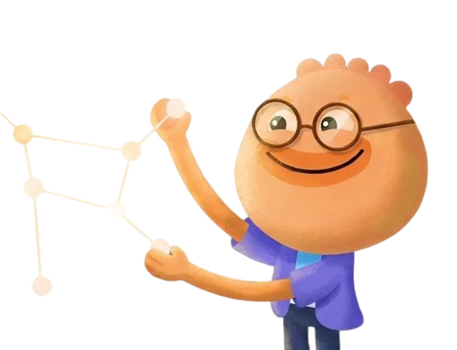 Habi mascot connecting glowing stars into a constellation representing the 21/90 rule for building habits