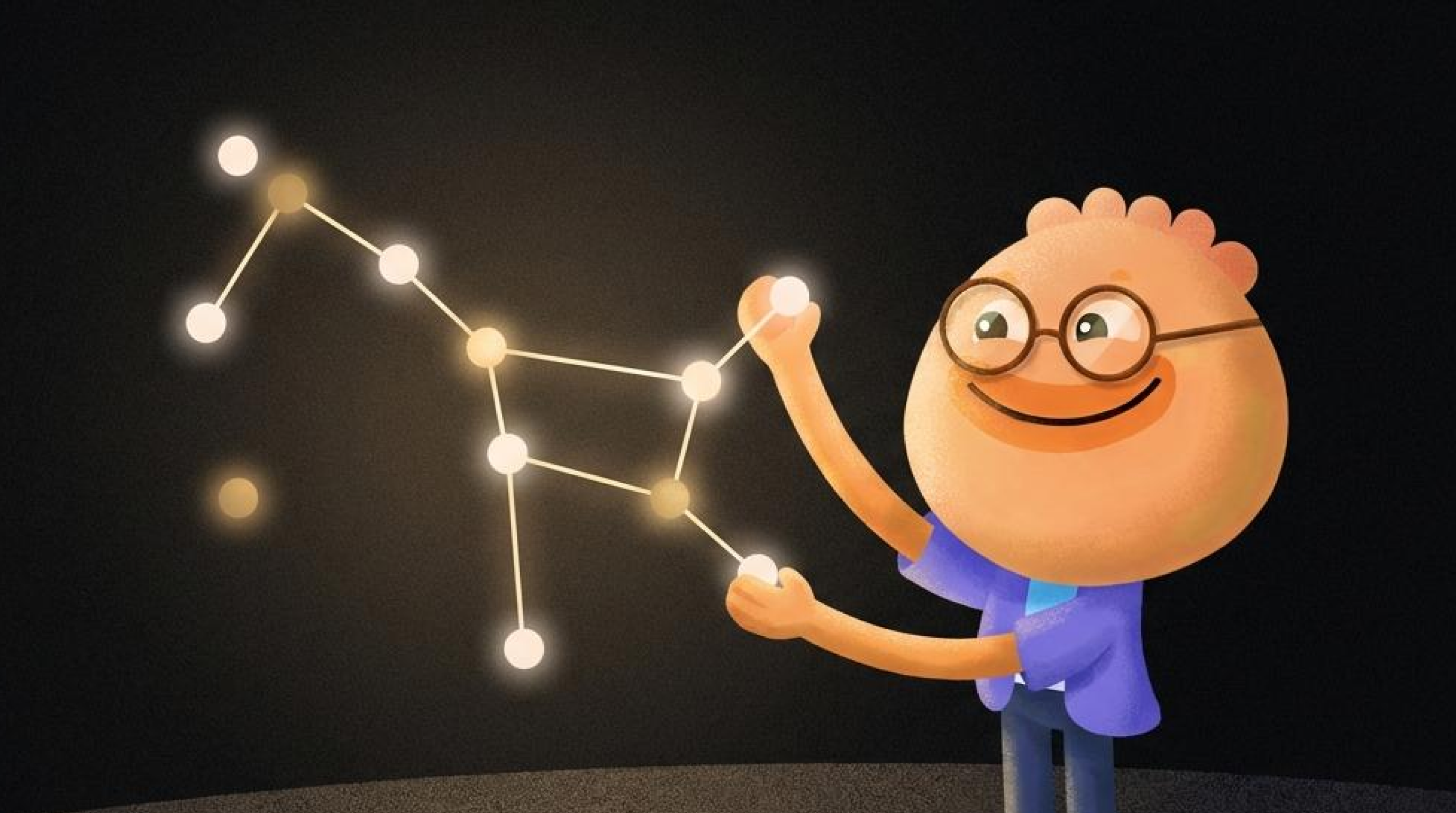 Habi mascot connecting glowing stars into a constellation representing the 21/90 rule for building habits