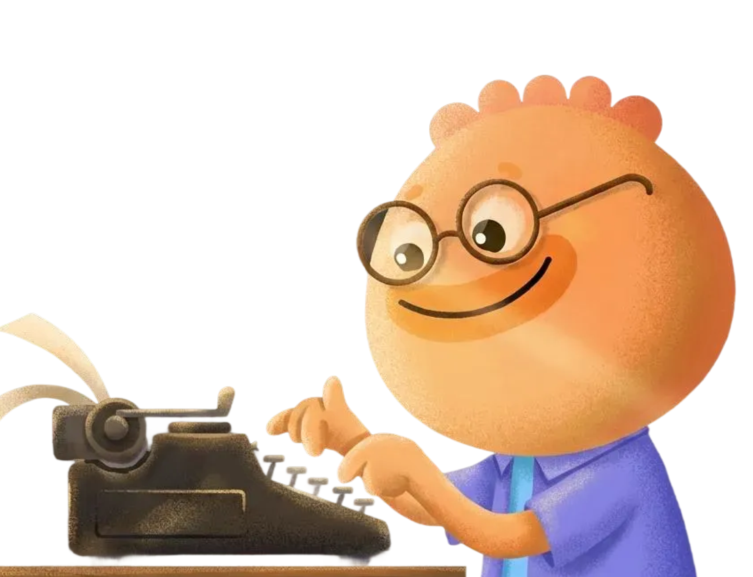 Habi mascot typing on a typewriter at a desk representing accountability apps