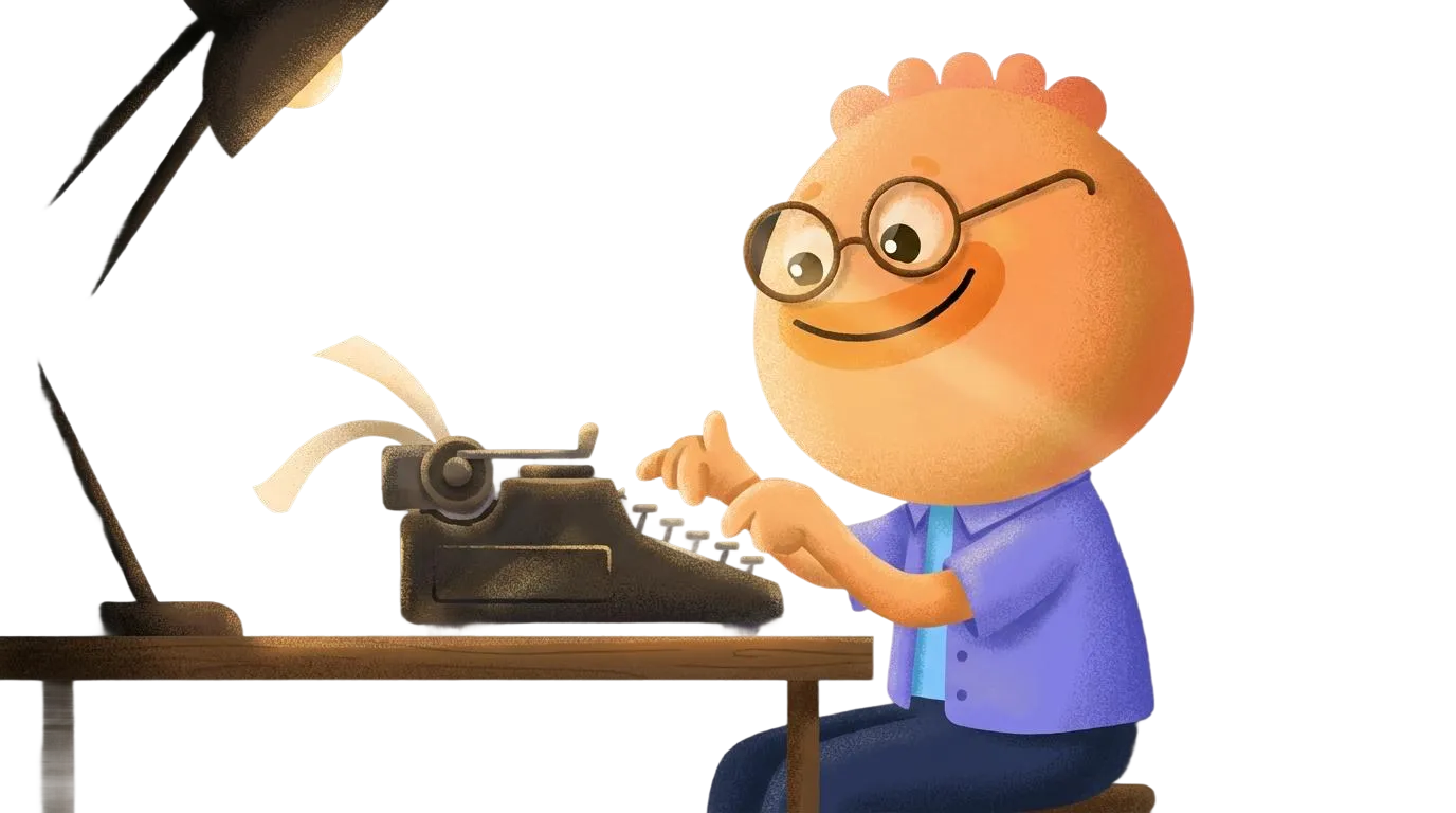 Habi mascot typing on a typewriter at a desk representing accountability apps