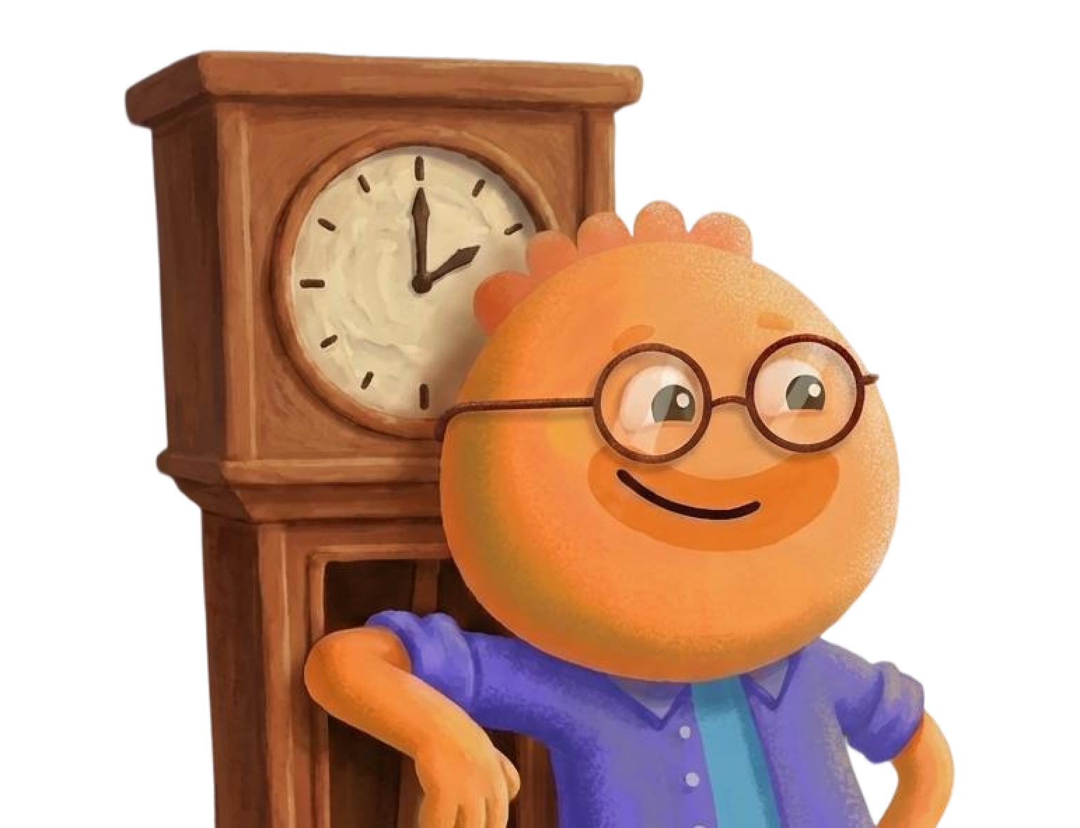 Habi mascot examining a pie chart with a magnifying glass for ADHD time management