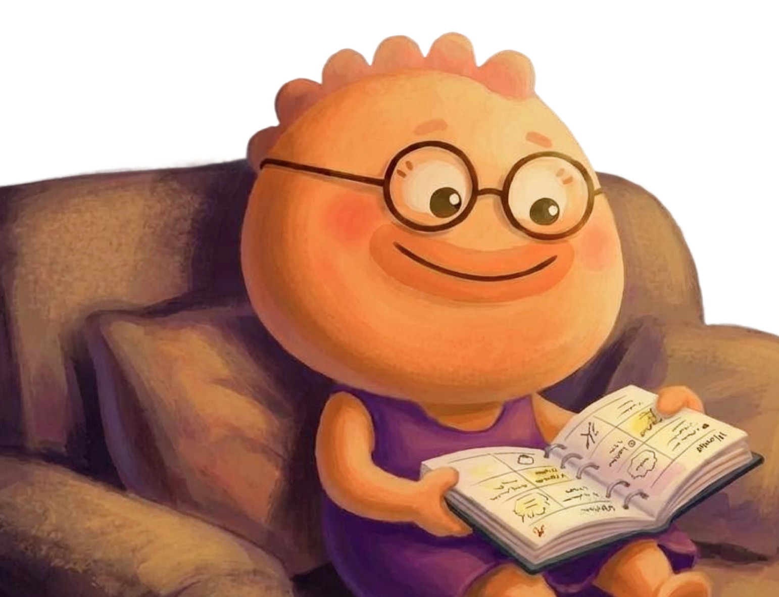 Habi mascot organizing a daily planner with time blocks and tasks