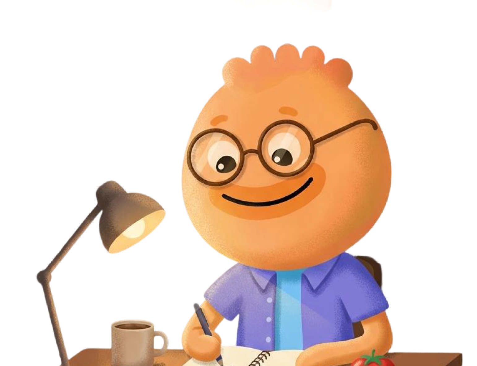 Habi mascot writing at a desk with a lamp and coffee comparing the best focus timer apps