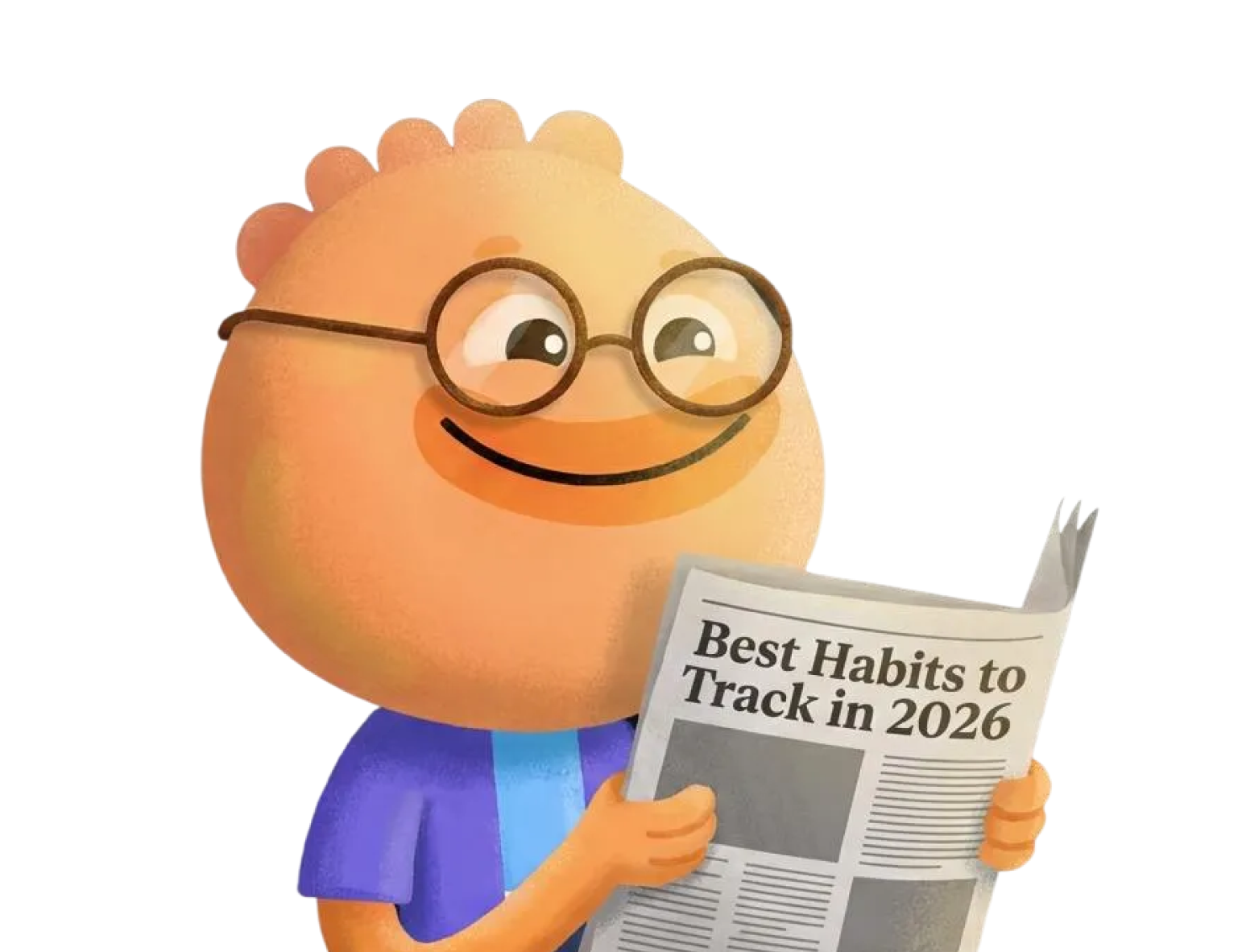 Habi mascot reading a newspaper with the headline Best Habits to Track in 2026