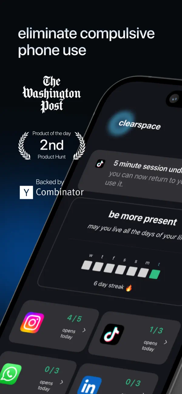 Clearspace app showing daily usage stats before opening TikTok