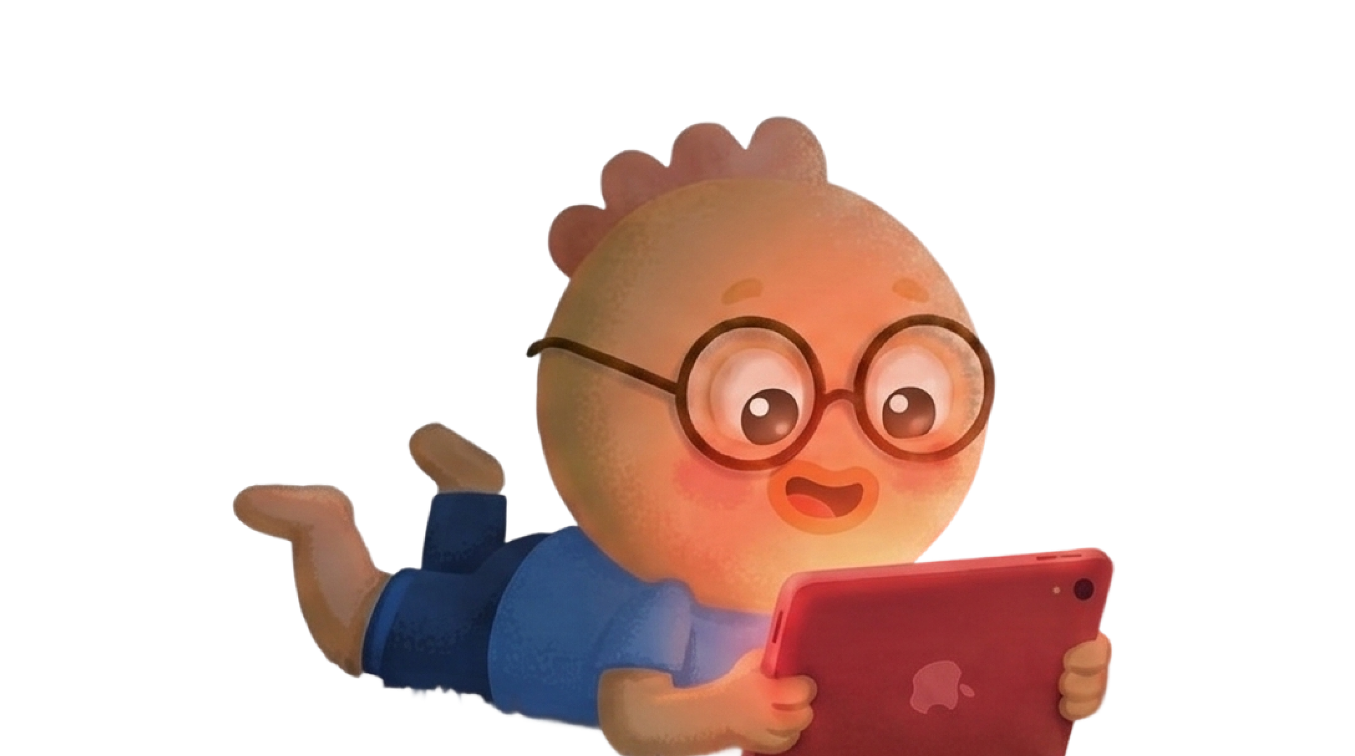 Habi mascot walking away from a glowing smartphone representing childhood screen time data
