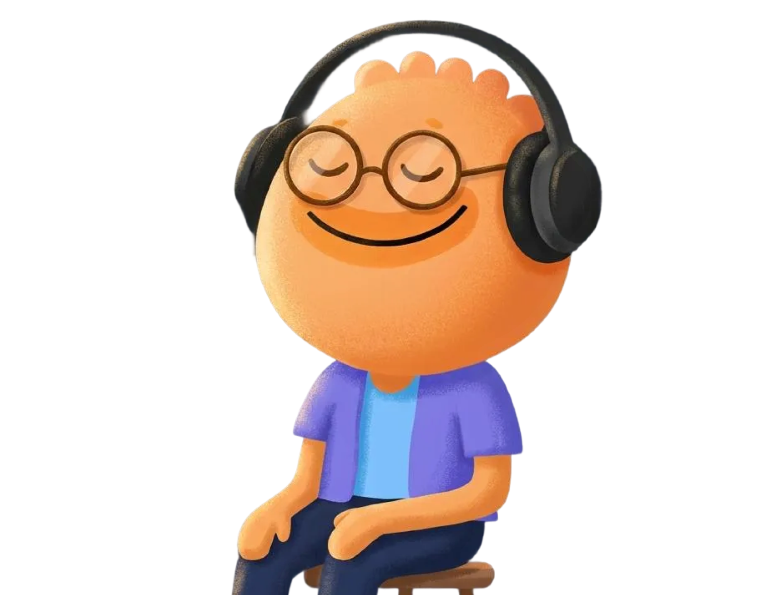 Habi mascot sitting calmly with headphones and closed eyes during a dopamine detox