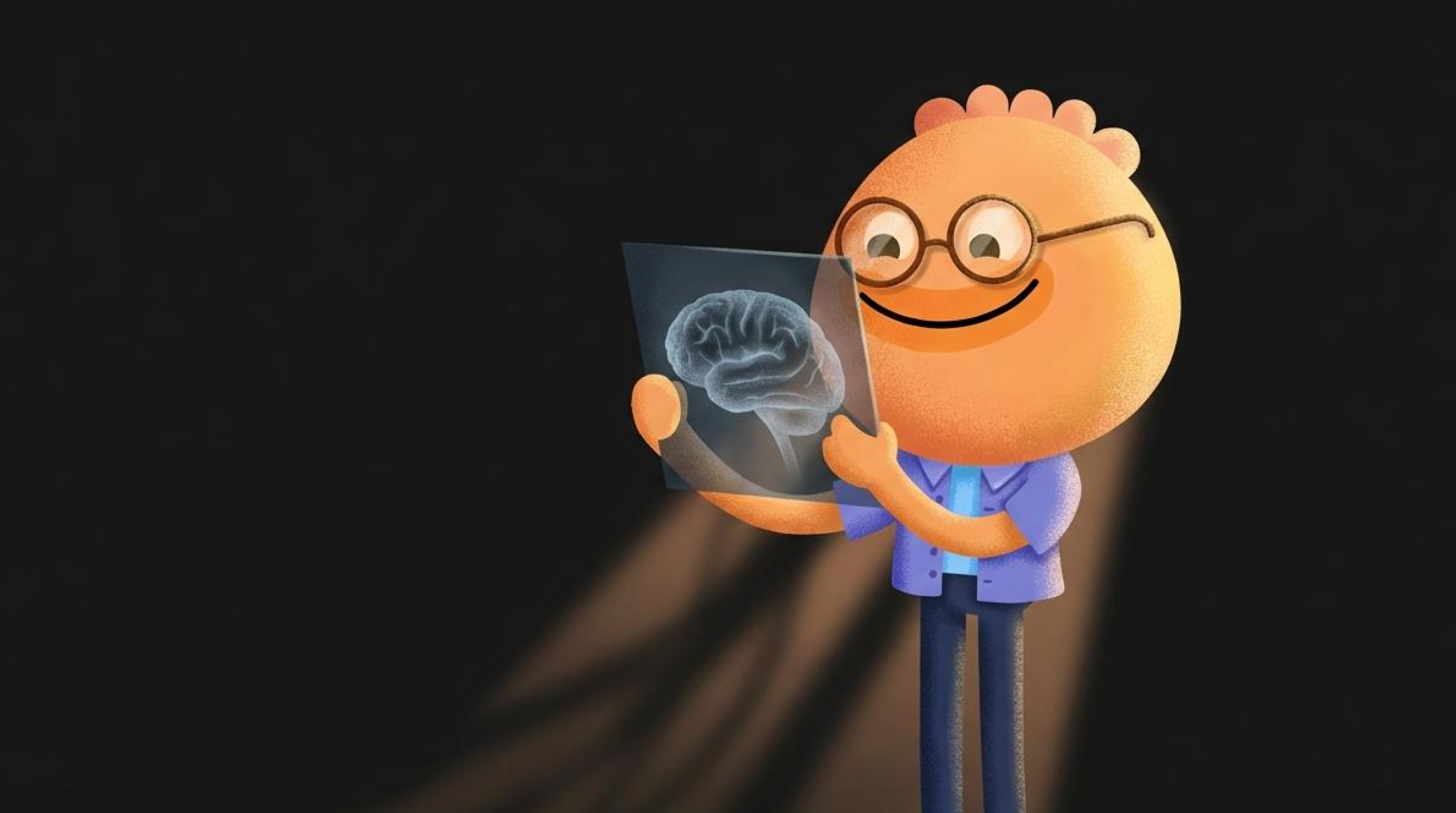 Habi mascot holding a brain X-ray showing the habit loop: cue, craving, response, reward