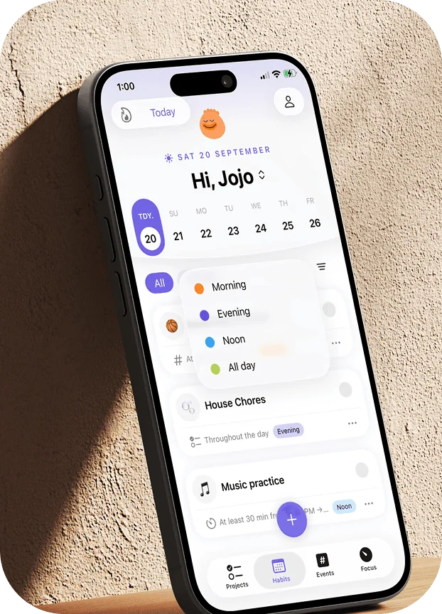 Habi habit tracker app daily view showing morning routines and habits