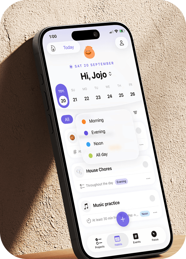 Habi habit tracker app daily view showing morning routines and habits