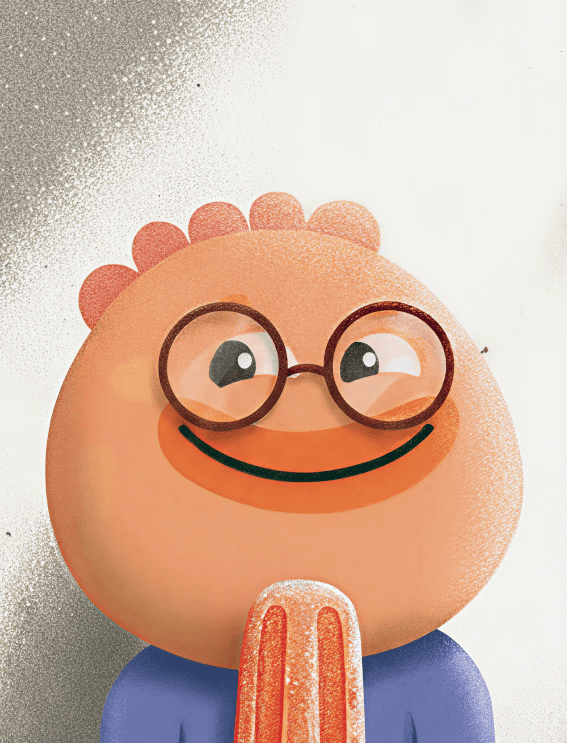 Habi mascot character with glasses eating a popsicle
