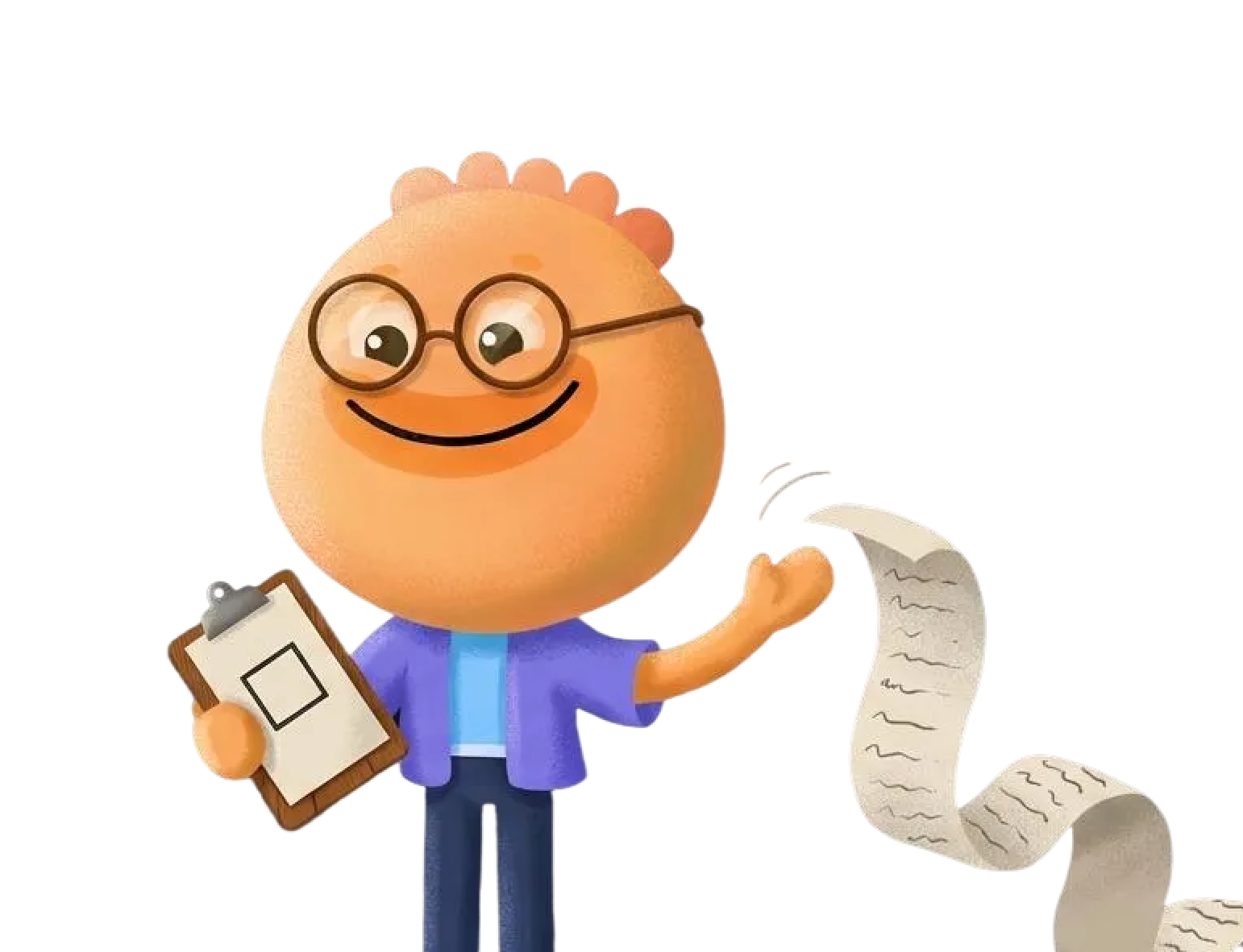 Habi mascot holding a clipboard with a scrolling checklist for choosing the best habits to track