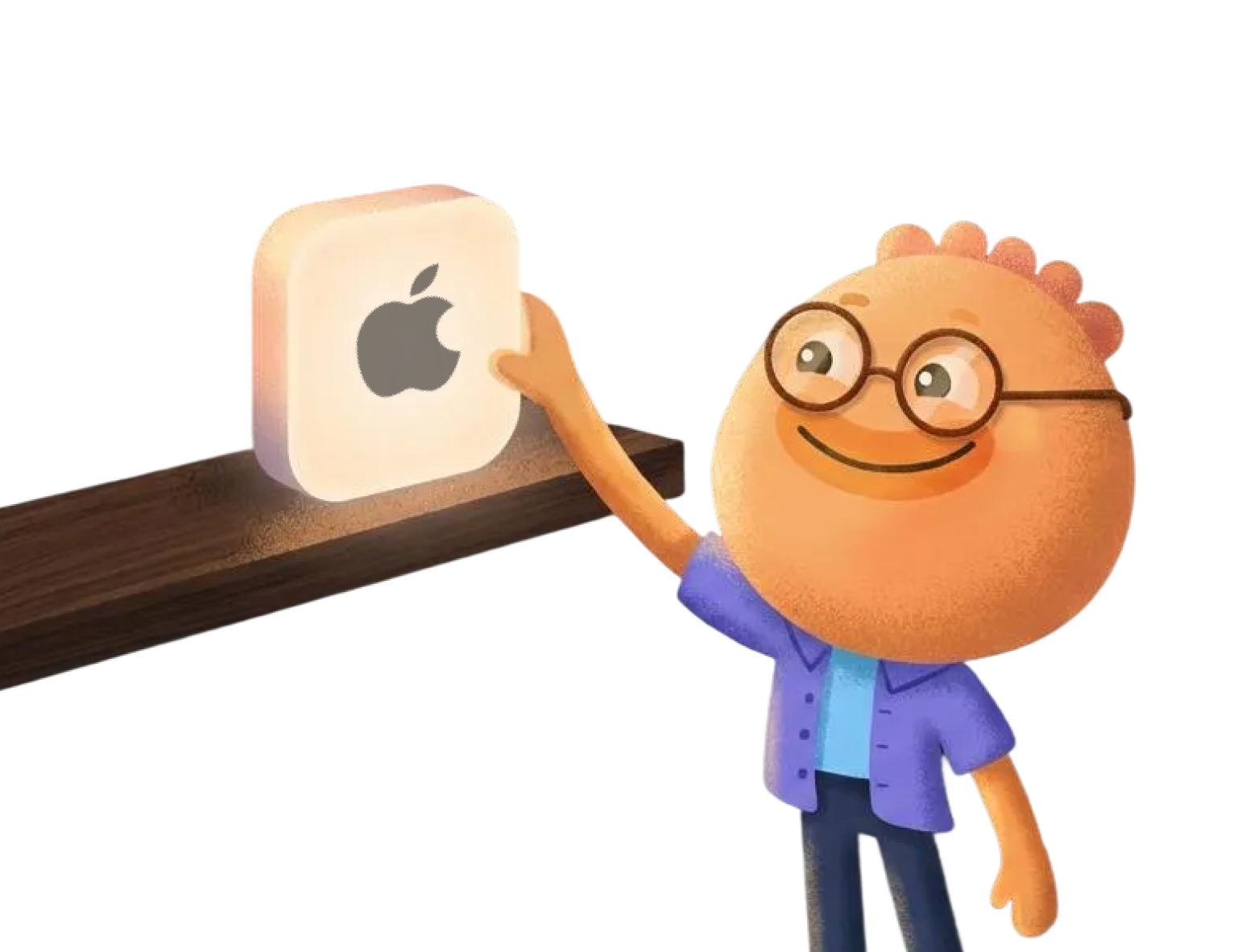 Habi mascot reaching for a glowing App Store icon on a shelf for Habitify alternatives