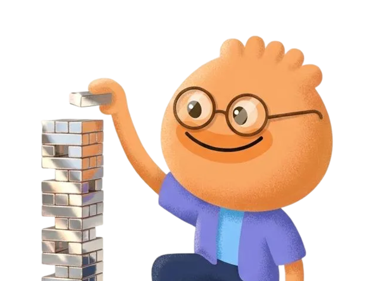 Habi mascot carefully stacking blocks in a tower showing how long it takes to form a habit