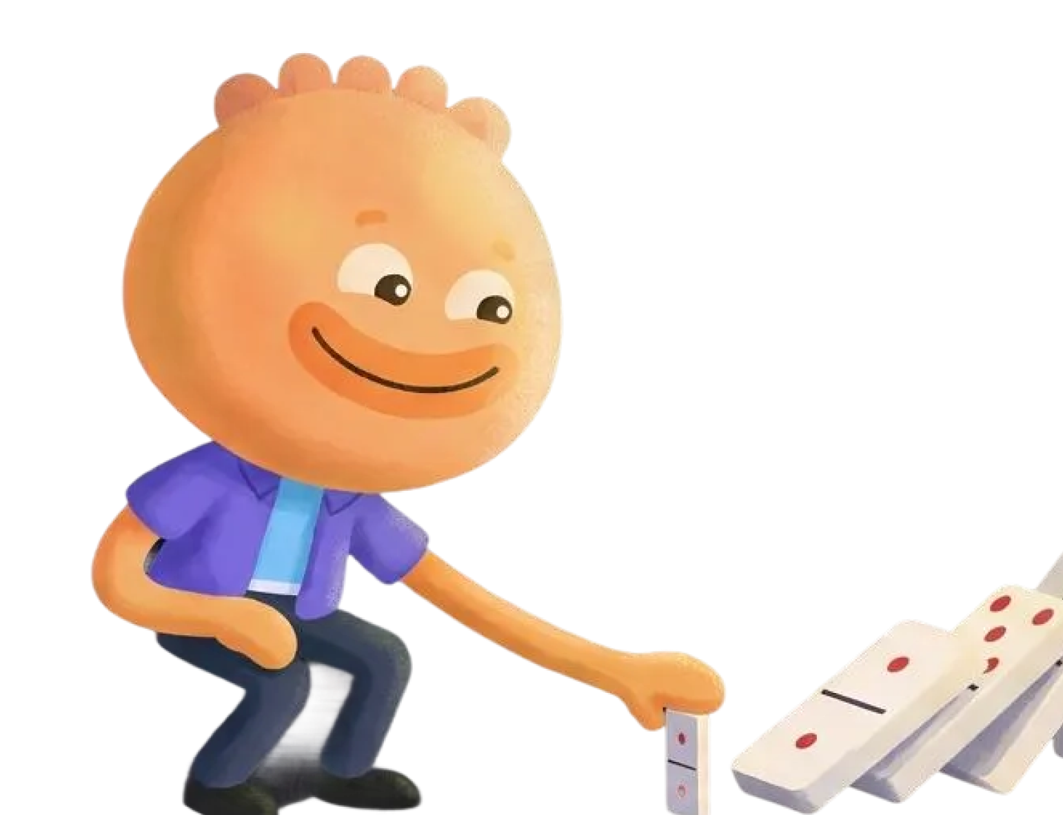 Habi mascot tipping the first in a chain of dominoes representing science-backed ADHD habits