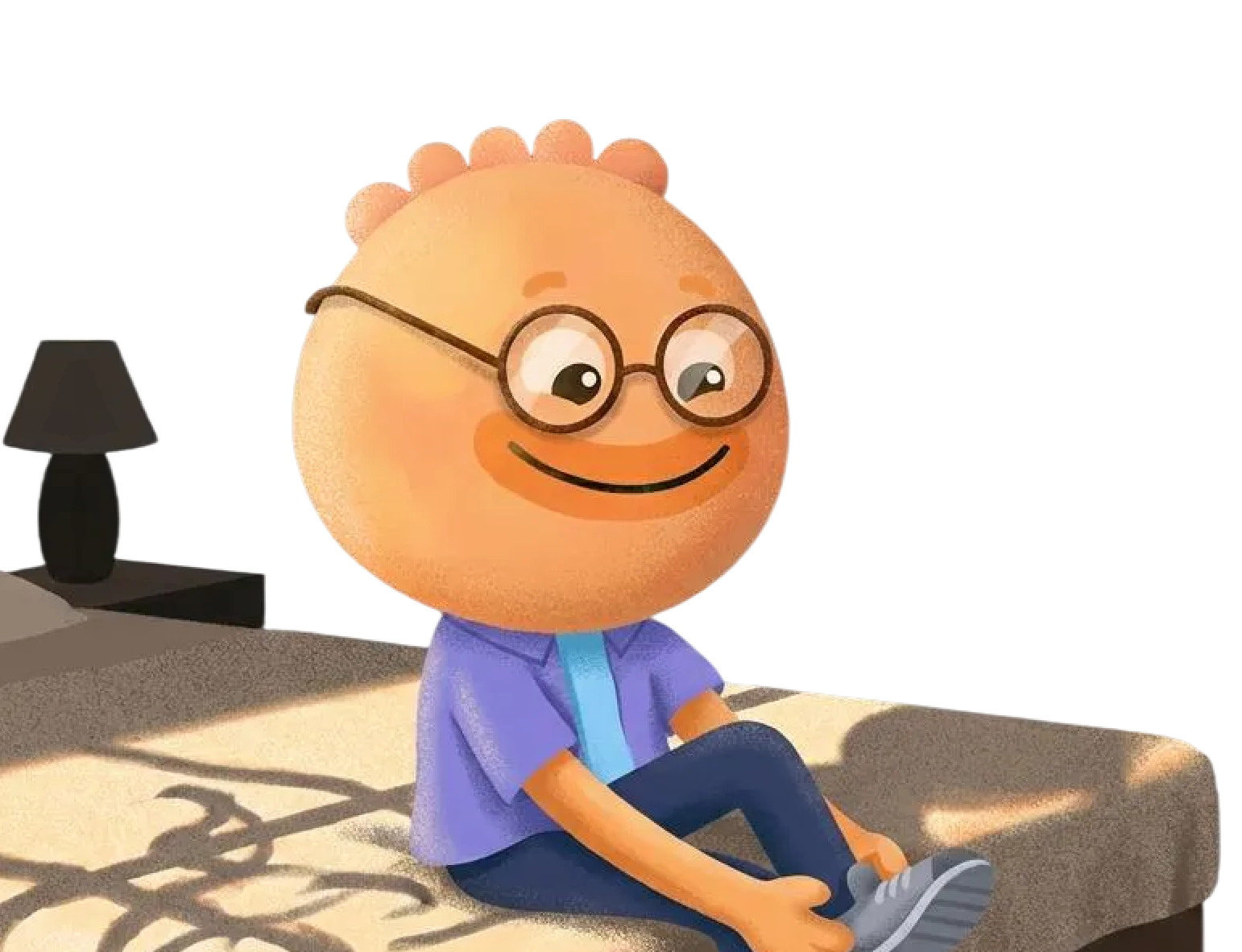 Habi mascot sitting on the edge of a bed putting on shoes as one of the best habits to track for health
