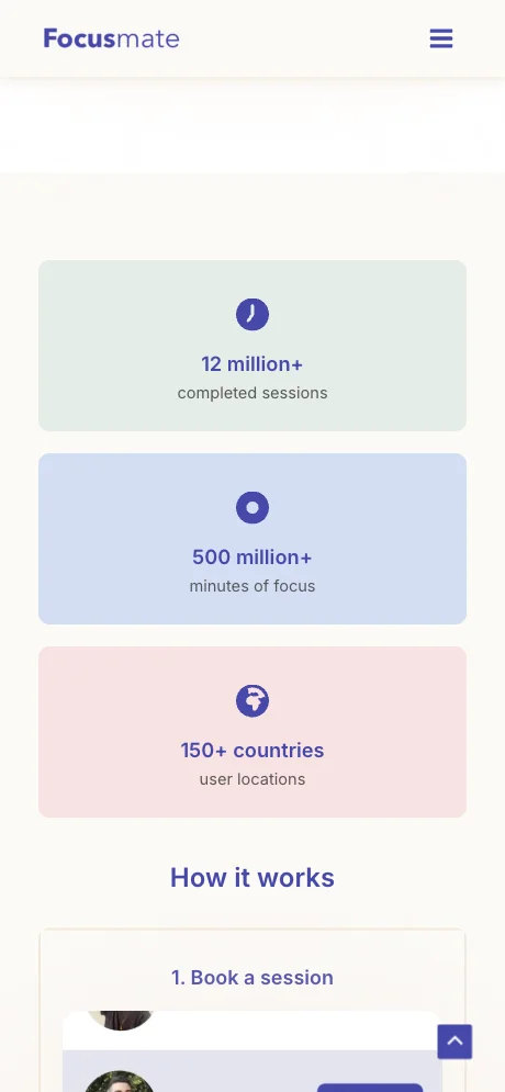 Focusmate session completion summary with productivity rating