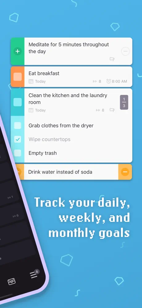 Habitica dailies list with damage indicators for missed tasks