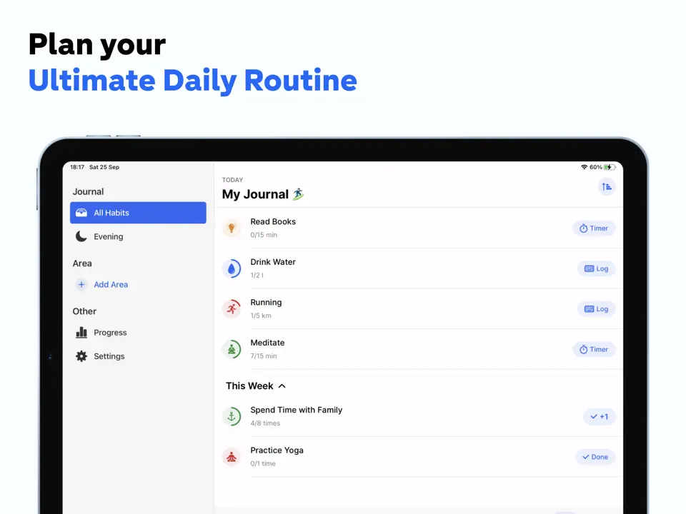 Habitify analytics dashboard showing completion rates and trend lines