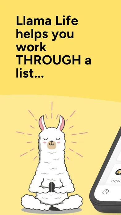 Llama Life app countdown timer with task list and estimated completion time