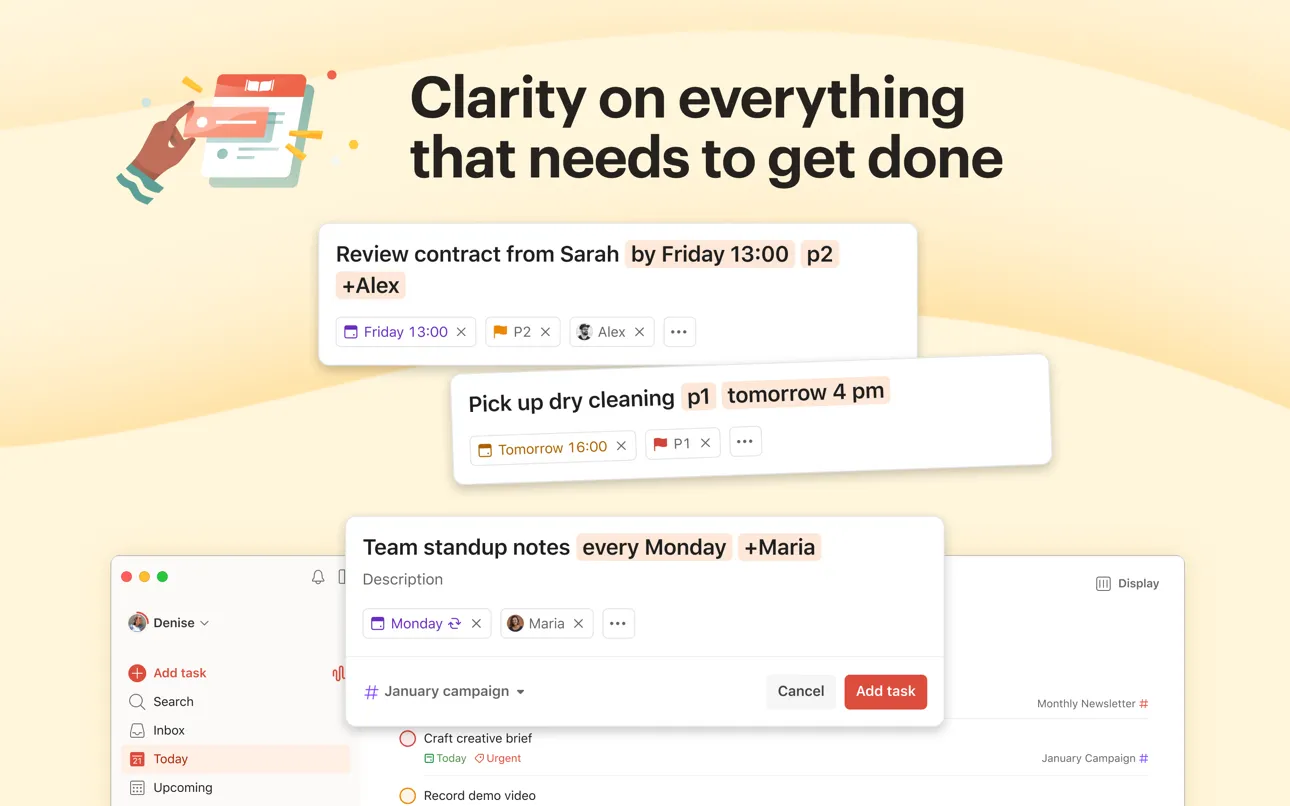 Todoist app project board with labels and filters