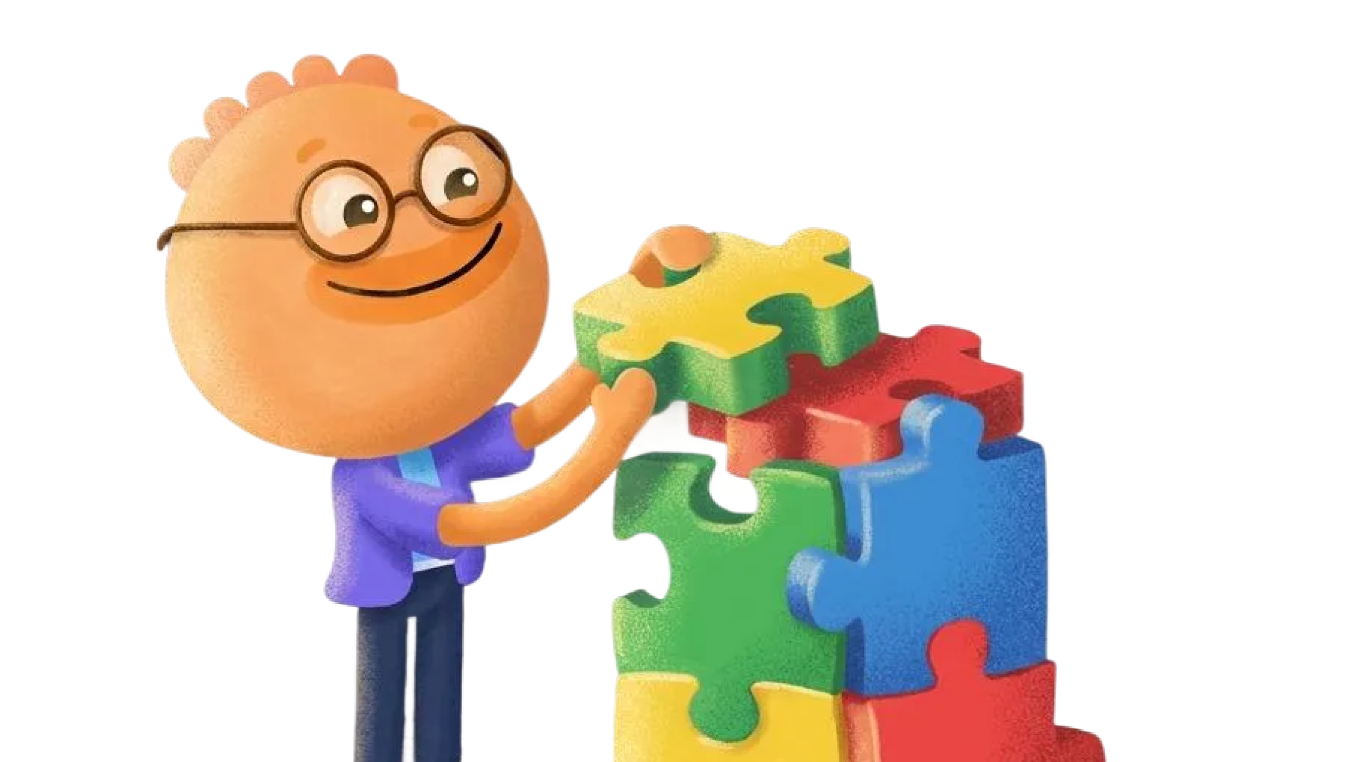 Habi mascot stacking colorful puzzle pieces illustrating systems vs goals and routine building